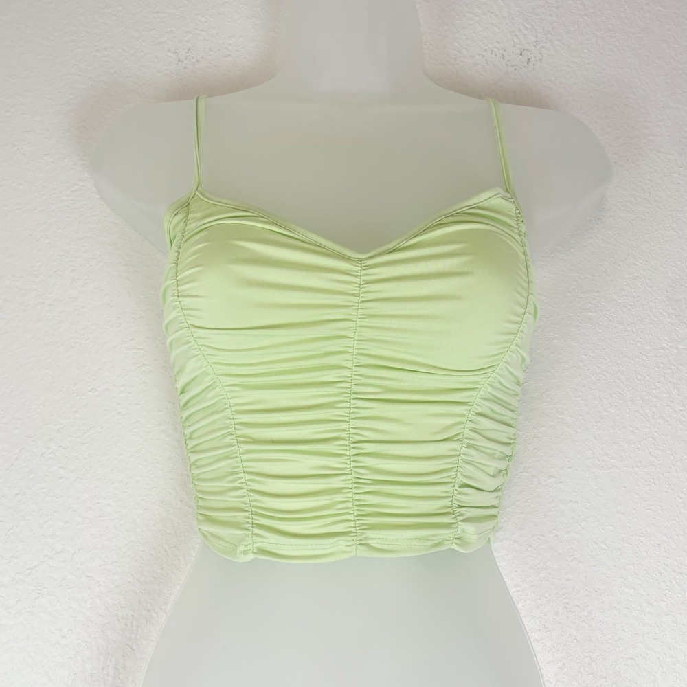 Blue Blush Womens Small Green Ruched Crop Top Cami Fairycore Y2K Sweetheart New